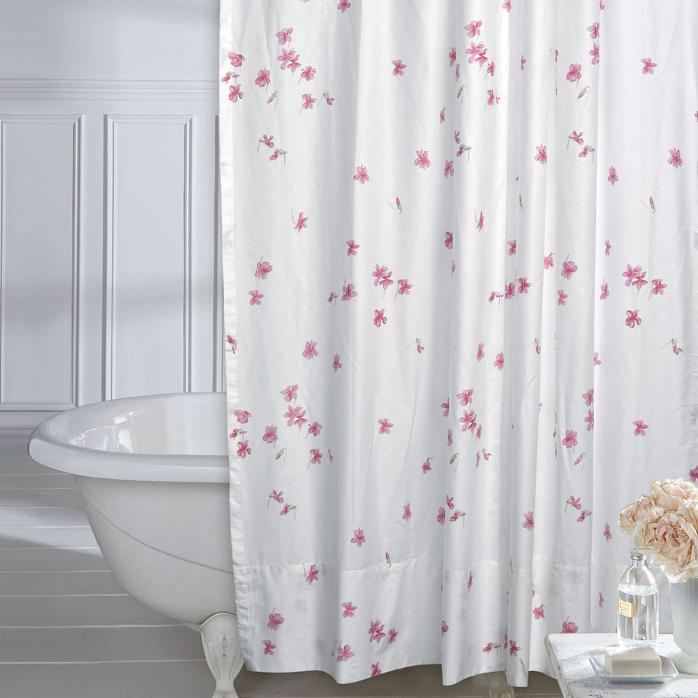cortina de bano floral blanco